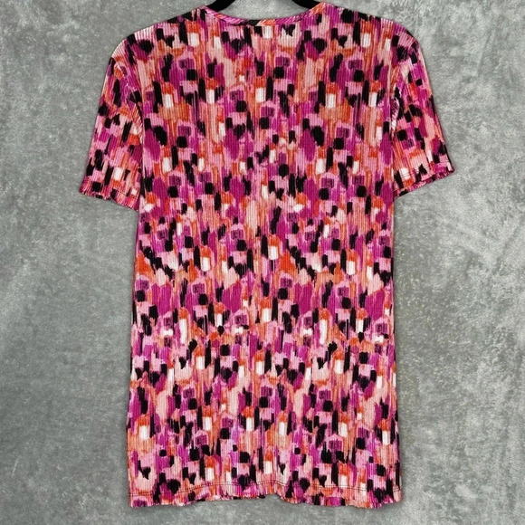 Sag Harbor L Large Shirt Top Pink Abstract Short Sleeve Scoop Neck Layered Look - Picture 4 of 6